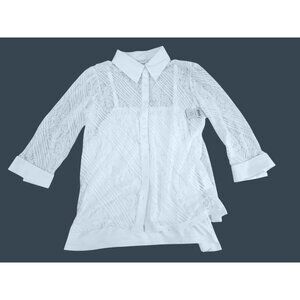 Coldwater Creek Womens Lace Knit Shirt 1X White Button-Up